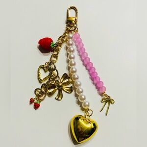 Gold Pink & Pearl Charm Bag Charm/Keychain